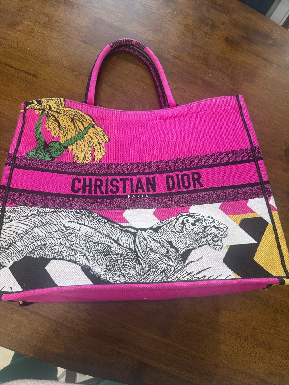 Christian Dior Large Book Tote Animals Tiger Fuchsia 2019 Rare